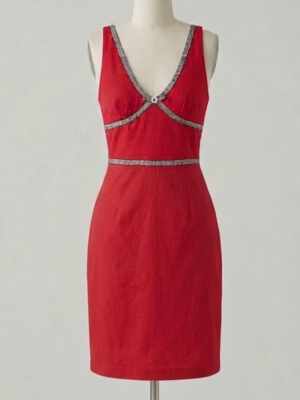 90s Red V-Neck Mini Dress with Contrast Trim and Waistband